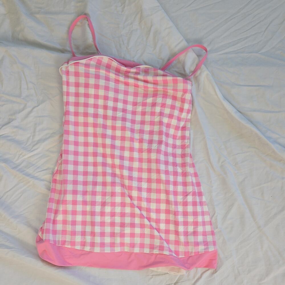 #37 All in Motion Pink Plaid Tankini Swimsuit Set Spaghetti Straps Size S